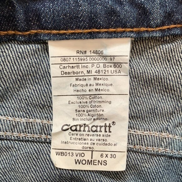 Carhartt for Women Washed Denim Dungaree Blue Jeans 6 x 30 Cargo NWT - Picture 3 of 9